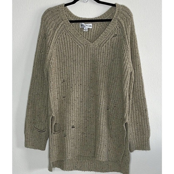 WILDFOX Couture Dusk Tunic Brown Distressed Oversized Sweater Size M - Picture 2 of 9